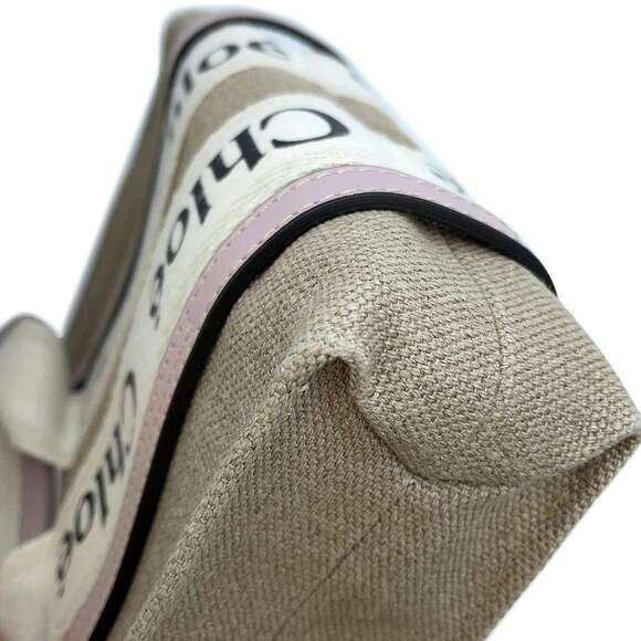 Chloe Woody Canvas Leather Tote Bag Handbag Shoulder - Picture 7 of 10